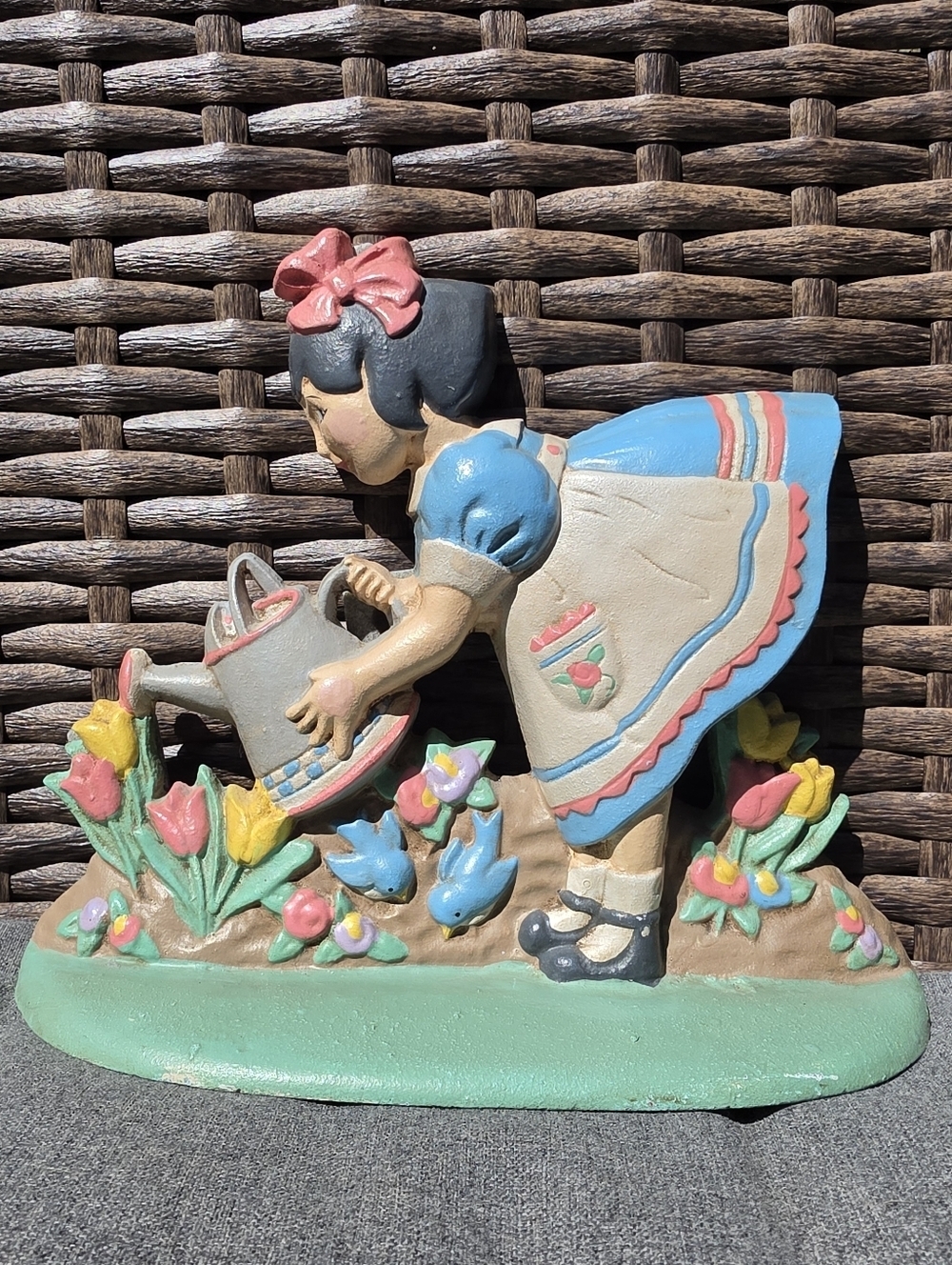 Vintage Mary Engelbreit Cast Iron Garden Girl Door Stop